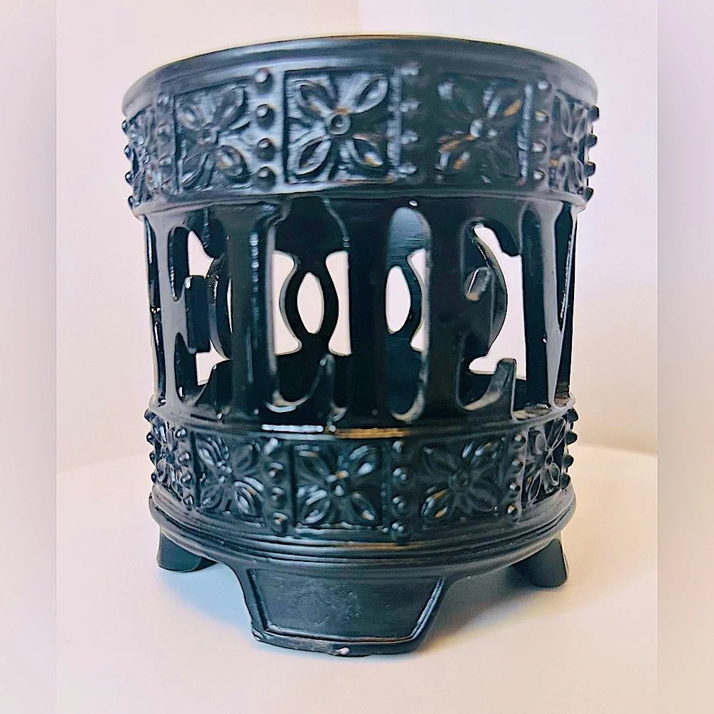Black Scroll Work BELIEVE Candle Holder